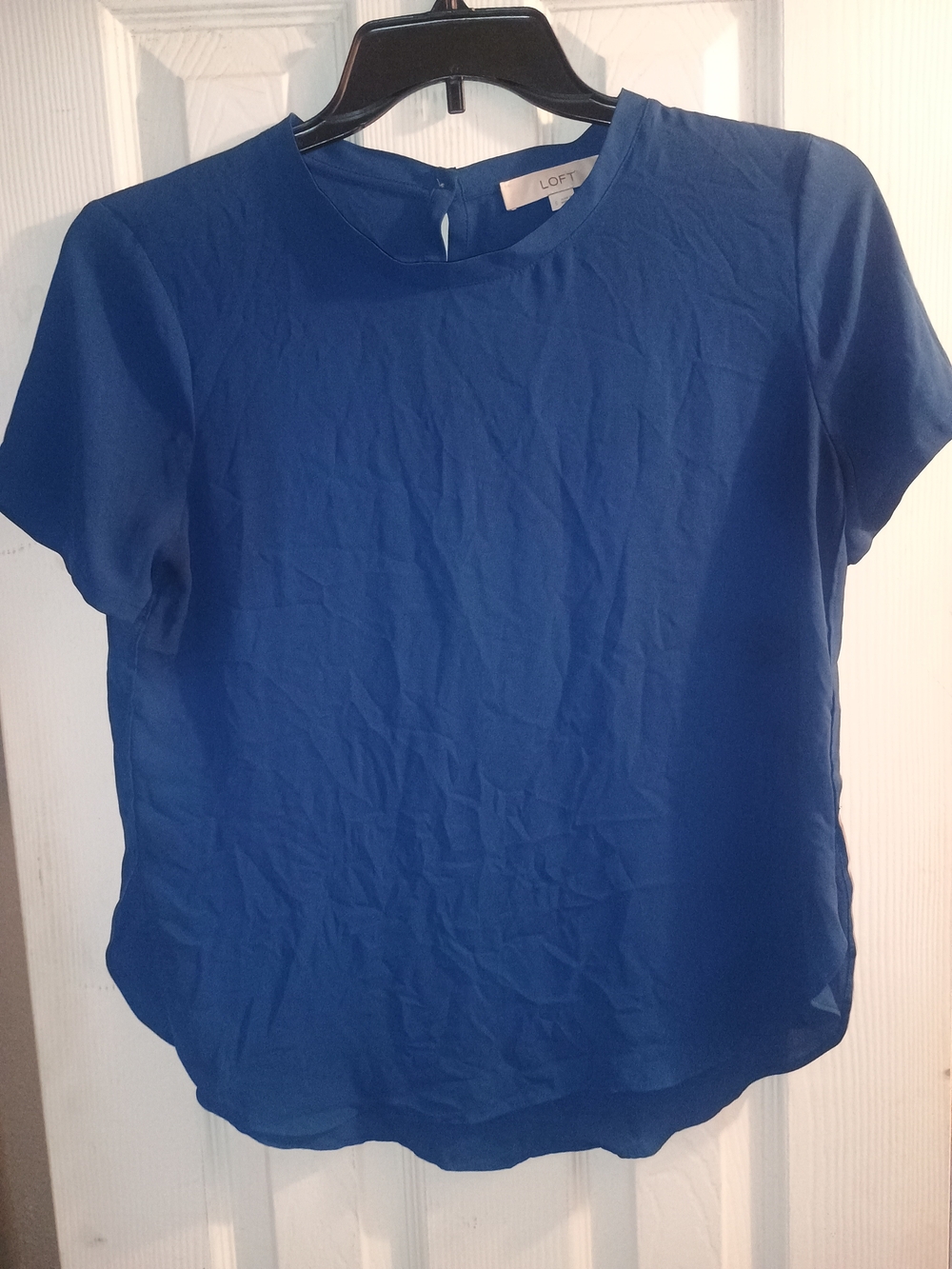 LOFT Royal Blue Short-Sleeve Crewneck Blouse